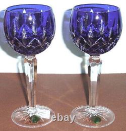 Waterford LISMORE Cobalt Blue Hock Wine Glasses 2 PC. Cased Crystal #156170 New