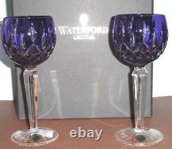 Waterford LISMORE Cobalt Blue Hock Wine Glasses 2 PC. Cased Crystal #156170 New