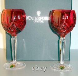 Waterford Lismore Crimson Red Crystal Hock Wine Glasses SET/2 #146269 New