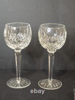 Waterford Lismore Hock Wine Glasses 7 3/8 Cut Crystal Set of 2 Ireland