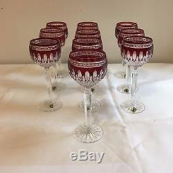 Waterford Ruby Red Cut to Clear Crystal Clarendon Wine Hock Goblet Glasses