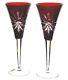 Waterford Ruby Red Snow Crystals Cut to Clear Wine Champagne Goblet Flutes New