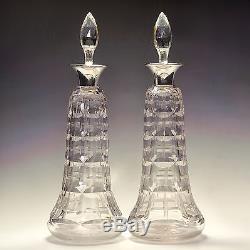Webb Corbett Crystal Art Deco Pair Wine Decanters Silver Mounts Irene Stevens
