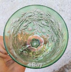 Webb English Cut Glass Rock Crystal Green To Clear Wine