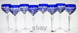 West Germany Cobalt Cut to Clear Bleikristall Lead Crystal Wine Hocks Set of 8