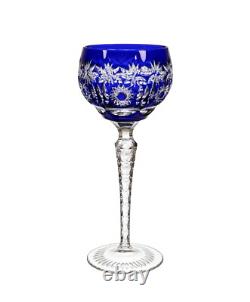 West Germany Cobalt Cut to Clear Bleikristall Lead Crystal Wine Hocks Set of 8