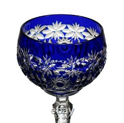 West Germany Cobalt Cut to Clear Bleikristall Lead Crystal Wine Hocks Set of 8