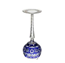 West Germany Cobalt Cut to Clear Bleikristall Lead Crystal Wine Hocks Set of 8