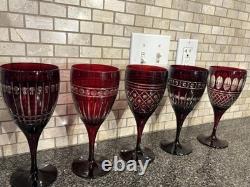 William Sonoma Ruby Red Crystal Wine Glasses. Cut To Clear. Excellent Condition