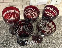 William Sonoma Ruby Red Crystal Wine Glasses. Cut To Clear. Excellent Condition