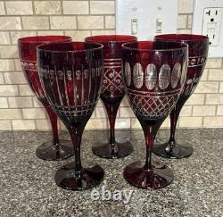 William Sonoma Ruby Red Crystal Wine Glasses. Cut To Clear. Excellent Condition