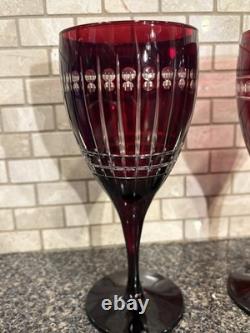 William Sonoma Ruby Red Crystal Wine Glasses. Cut To Clear. Excellent Condition