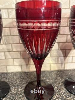 William Sonoma Ruby Red Crystal Wine Glasses. Cut To Clear. Excellent Condition