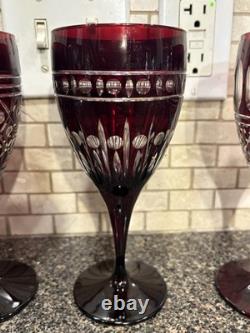 William Sonoma Ruby Red Crystal Wine Glasses. Cut To Clear. Excellent Condition