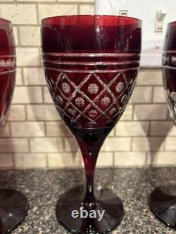 William Sonoma Ruby Red Crystal Wine Glasses. Cut To Clear. Excellent Condition