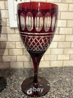 William Sonoma Ruby Red Crystal Wine Glasses. Cut To Clear. Excellent Condition