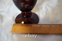 Williams Sonoma 7 Garnet Etched Vintage Wine Water Glasses 5 1/2 Cut Crystal