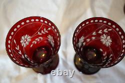 Williams Sonoma 7 Garnet Etched Vintage Wine Water Glasses 5 1/2 Cut Crystal