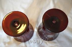 Williams Sonoma 7 Garnet Etched Vintage Wine Water Glasses 5 1/2 Cut Crystal