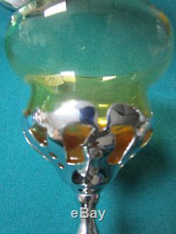Wine Glasses 6 Silver Plated Stems Colored Glass Goblets Chalice