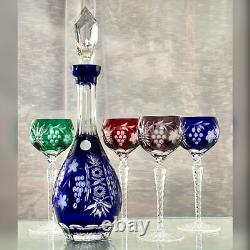 Wine Glasses Colored Bohemian Styled Crystal Clear Industry Hungary +Decanter