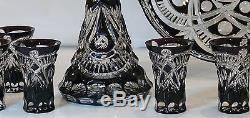 Wine Set ROYAL BLACK- DECANTER, 6 SHOT GLASSES & TRAY Cased Crystal RUSSIA New