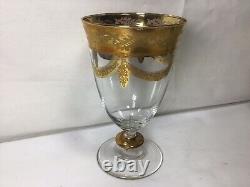 X90 Vintage Wine or Water Glasses Murano Crystal Medici With Gold Rim Set of 17