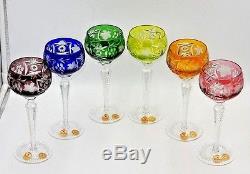 (x6) VINTAGE NACHTMANN BLEIKRISTALL CUT TO CLEAR TALL 8.25 CRYSTAL WINE GLASSES